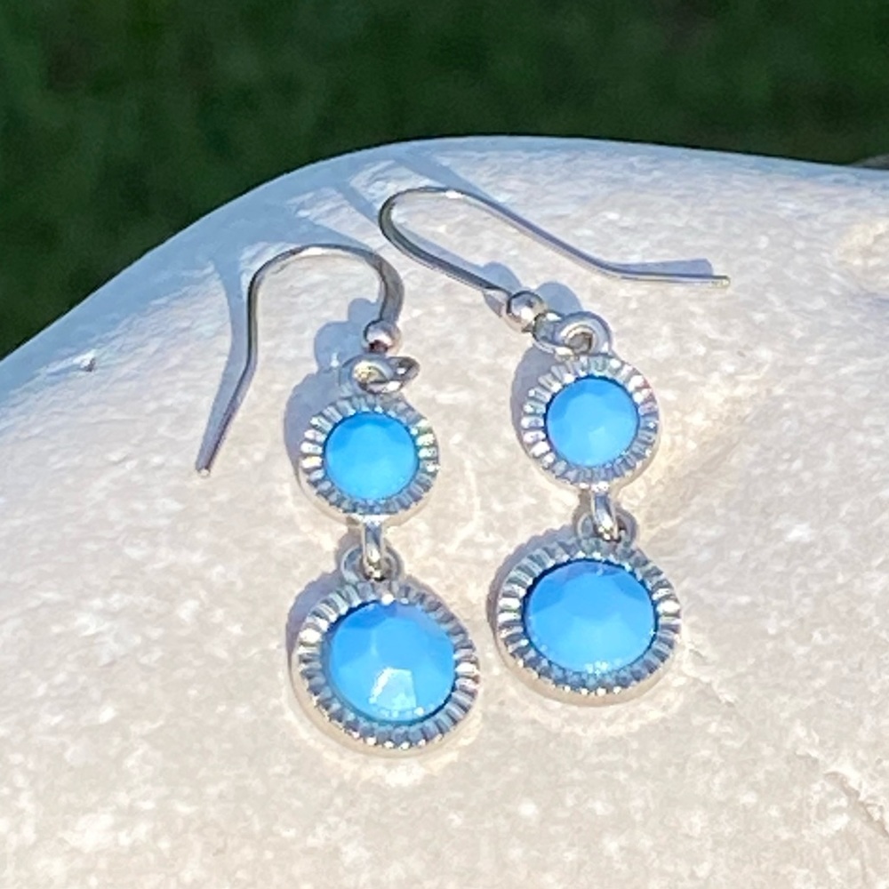 Baby Blue dainty double drop earrings silver tone fashion earrings - Picture 8 of 8